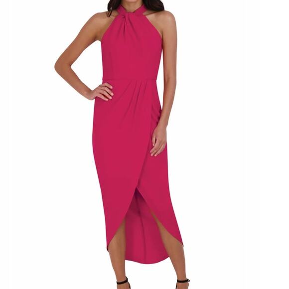 Julia Jordan Plus Size Knot Tulip Hem Dress Melon Pink SZ 16  Barbiecore Glam - Picture 1 of 10